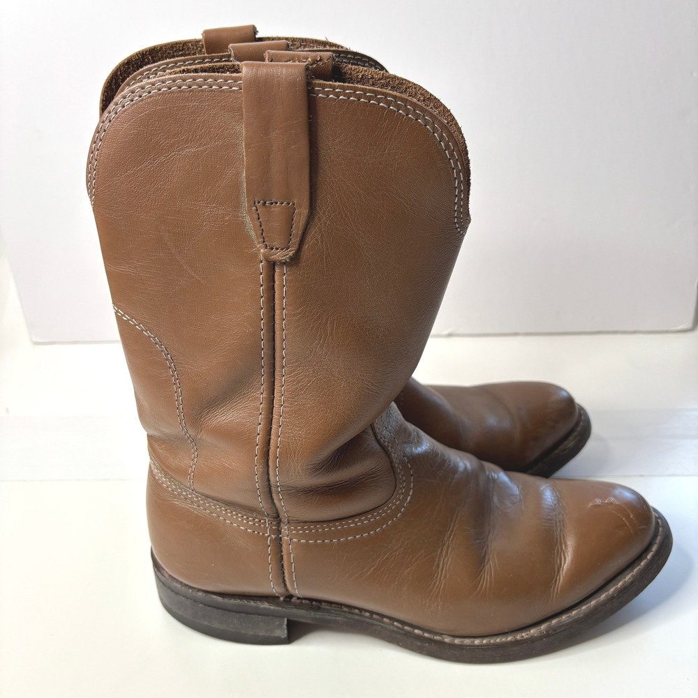 Vintage Mens Vulcan‎ Brown Leather Cowboy Western Boots Size 8 D Made in USA SEE